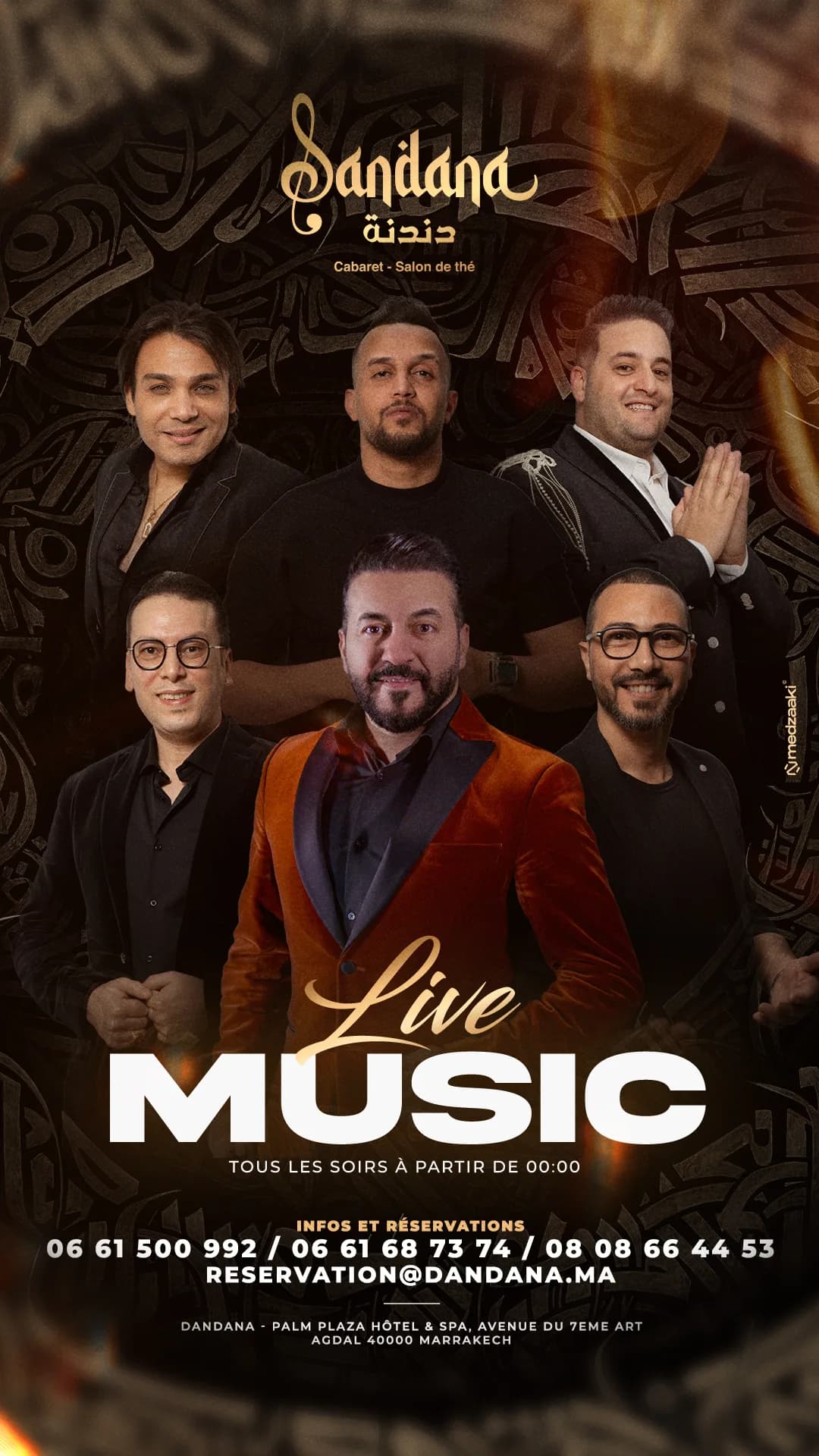 Dandana Live Music — l'affiche officielle réunissant les six artistes de la maison.